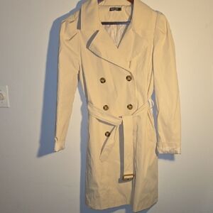 Nasty Gal Cream Double-Breasted Trench Coat Size M